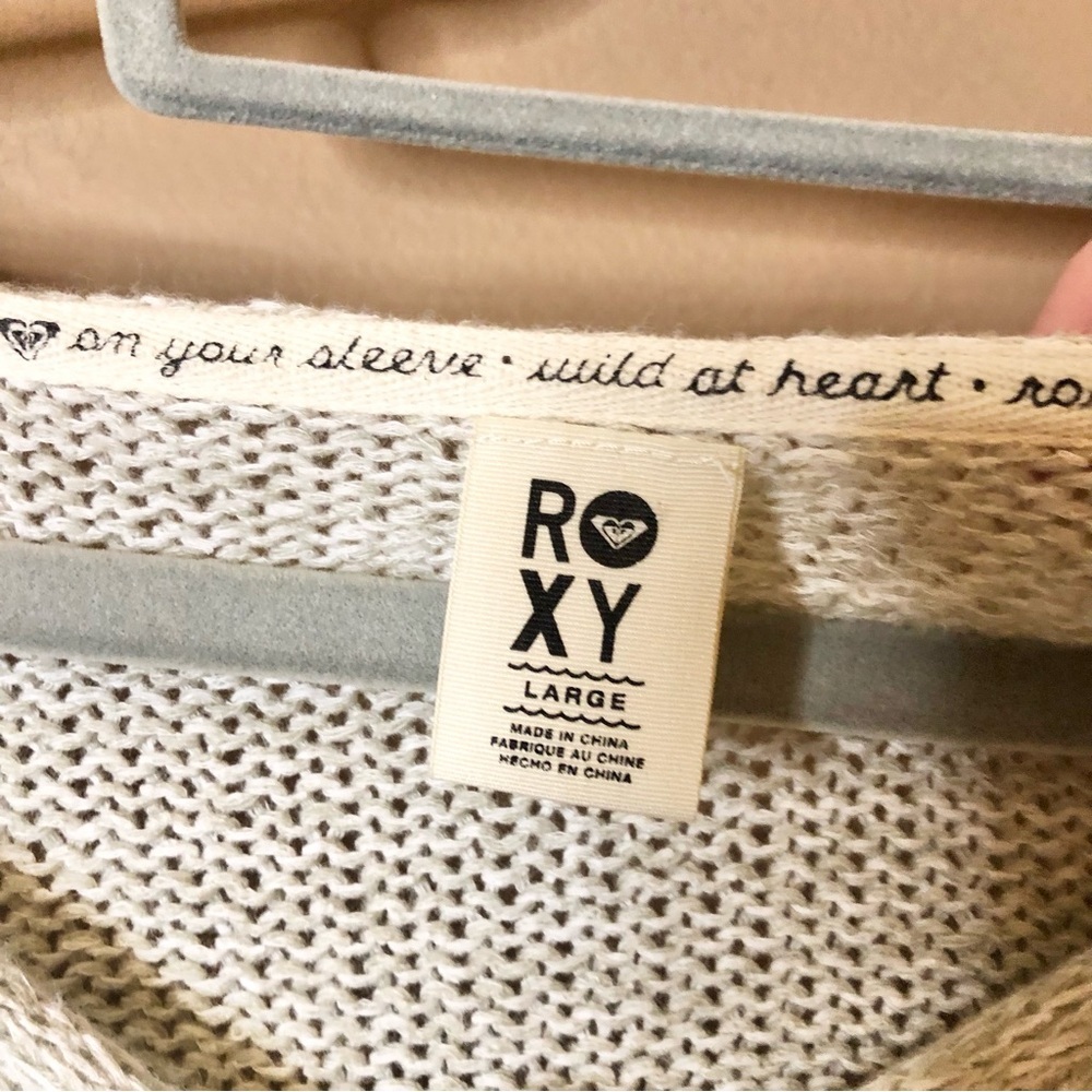 Roxy stripe 3/4‎ Sleeve Color block Sweater Cream Blue Size Large - Picture 4 of 5